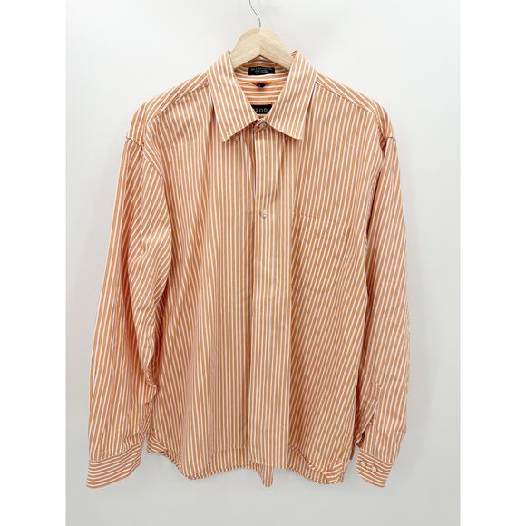 IZOD 80's 2 Ply Cotton Orange White Striped Cotton Dress Shirt Men's Size Large - Picture 1 of 7
